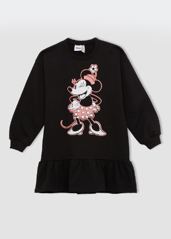 Чорна кежуал трикотажна сукня mickey & minnie (standard characters) кльош, сукня-світшот DeFacto персонажі