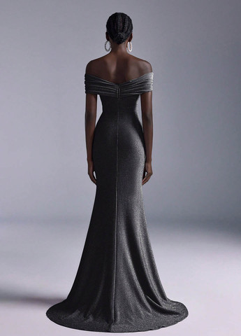 Серебряное праздничный, вечернее платье годе SHEIN однотонное