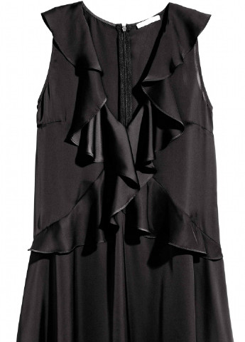Черное кэжуал атласное платье с оборками H&M однотонное