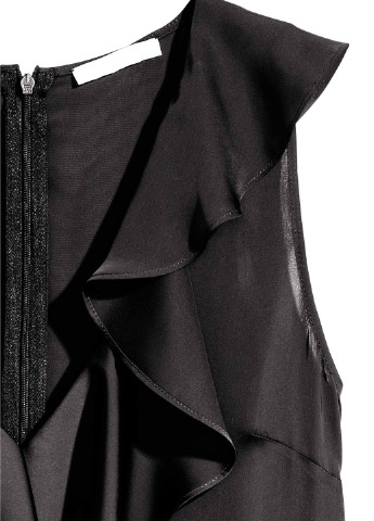 Черное кэжуал атласное платье с оборками H&M однотонное