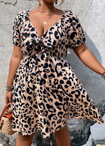 Комбінована кежуал сукня кльош SHEIN леопардовий