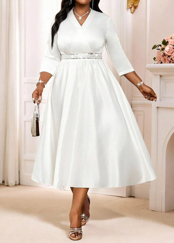 Білий вечірня сукня кльош SHEIN однотонна