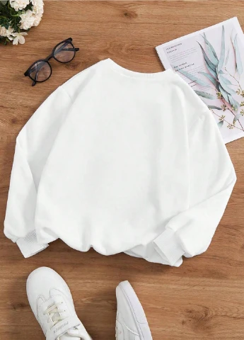 SHEIN світшот напис білий кежуал поліестер, трикотаж