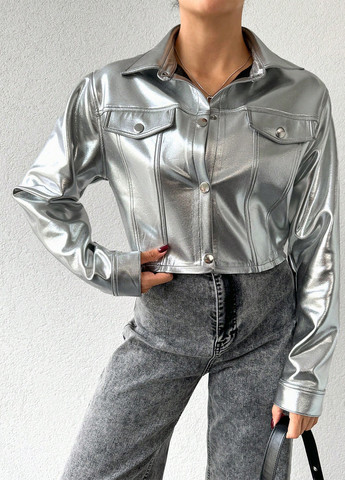 Серебряная демисезонная куртка косуха SHEIN