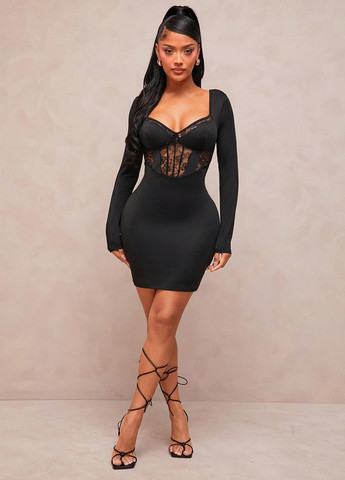 Черное коктейльное платье футляр SHEIN однотонное