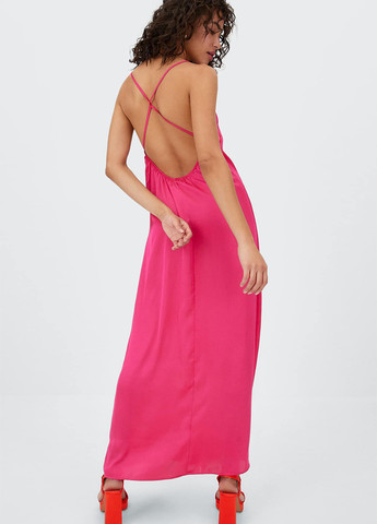 Розовое кэжуал платье с открытой спиной Stradivarius однотонное