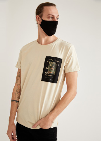 Бежевая летняя комплект(футболка, маска) DeFacto