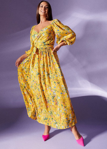 Желтое кэжуал платье клеш LibeAmore с цветочным принтом