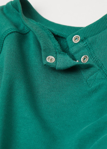 H&M світшот однотонний зелений кежуал бавовна, футер