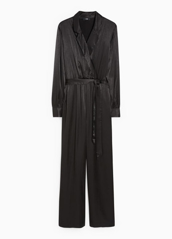 Комбинезон C&A комбинезон-брюки однотонный чёрный кэжуал вискоза