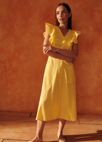 Жовтий кежуал жовта міді-сукня на ґудзиках Gepur однотонна