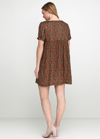 Оливковое (хаки) кэжуал платье Zara с цветочным принтом
