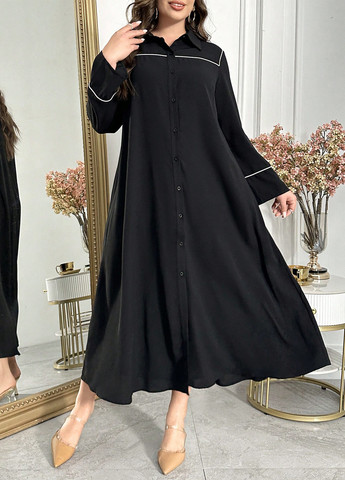 Чорна кежуал сукня сукня-сорочка SHEIN однотонна