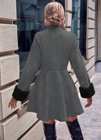 Серое демисезонное Пальто двубортное SHEIN