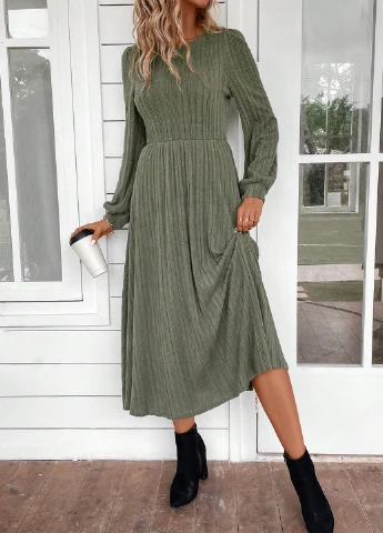 Серо-зеленое кэжуал платье а-силуэт SHEIN однотонное
