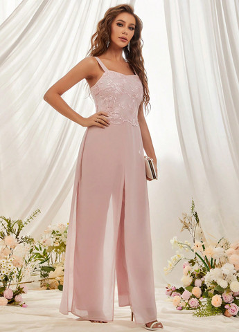 Комбінезон SHEIN комбінезон-брюки однотонний рожевий вечірній поліестер