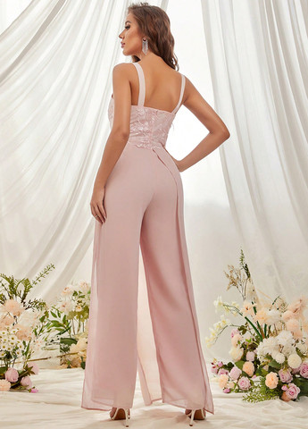 Комбінезон SHEIN комбінезон-брюки однотонний рожевий вечірній поліестер