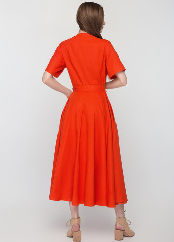 Светло-красное кэжуал платье с юбкой-солнце, на запах O`zona milano однотонное