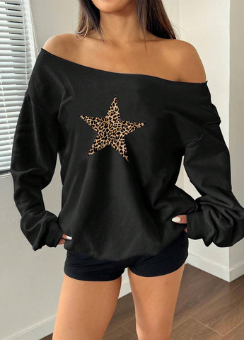 Черный свитшот SHEIN звезды без декора (345558461)