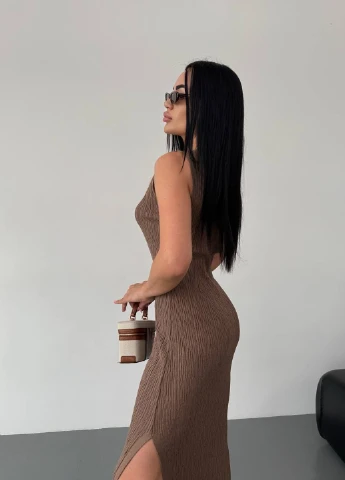Кавова кежуал сукня силуетна Fashion однотонна
