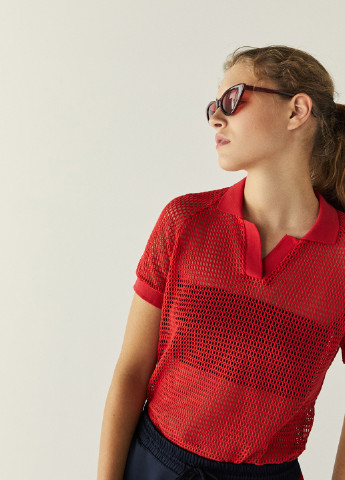 Красная женская футболка-поло Bershka однотонная