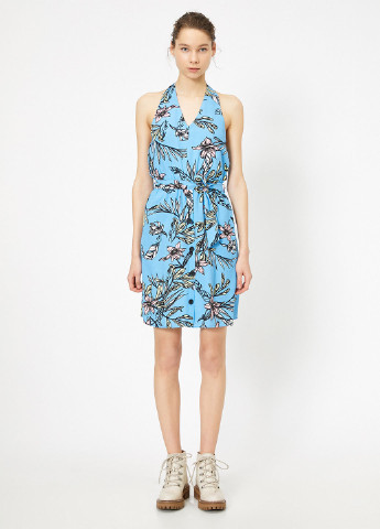 Блакитна кежуал плаття, сукня з відкритою спиною KOTON з квітковим принтом