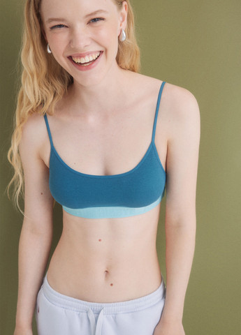 Бирюзовый топ бюстгальтер Hi&Bye без косточек хлопок