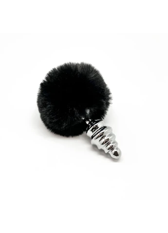 Металлическая анальная пробка Кроличий хвостик Fluffly Twist Plug M Black Alive (254785237)