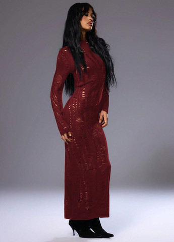 Бордовое кэжуал платье платье-свитер SHEIN однотонное