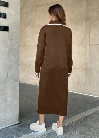 Коричневое кэжуал платье платье-свитер SHEIN колор блок