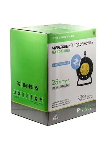 Мережевий подовжувач котушка 25 м, 3x2.5мм2, 16А, 4 розетки (PPRA16M25S4L) PowerPlant (251409749)