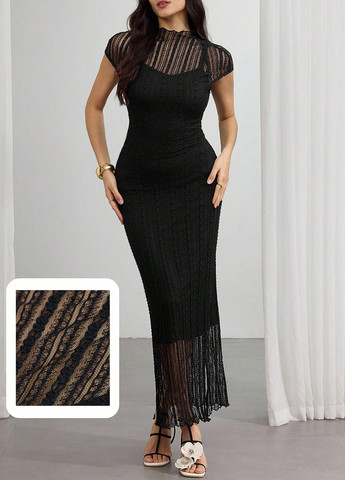 Черное вечернее платье силуэтная SHEIN однотонное