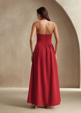 Красное вечернее платье клеш, с открытой спиной SHEIN с цветочным принтом