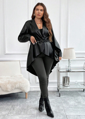 Черный женский жакет SHEIN однотонный - демисезонный