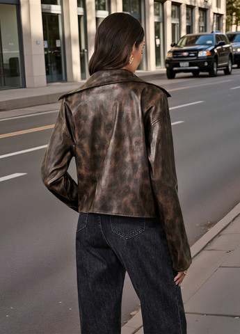 Коричневая демисезонная куртка косуха SHEIN