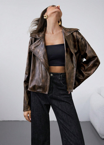 Коричневая демисезонная куртка косуха SHEIN