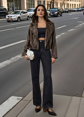 Коричневая демисезонная куртка косуха SHEIN