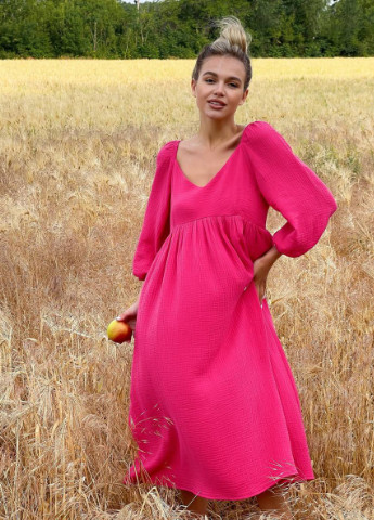 Розовое кэжуал платье с завышенной талией romashka Ромашка однотонное