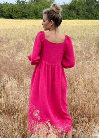 Розовое кэжуал платье с завышенной талией romashka Ромашка однотонное