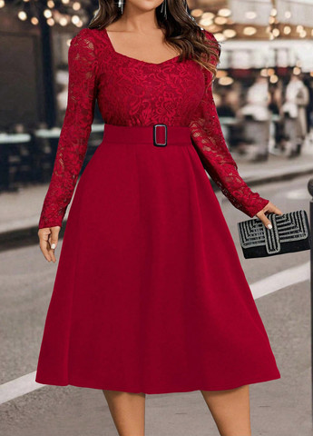 Красное кэжуал платье клеш SHEIN однотонное