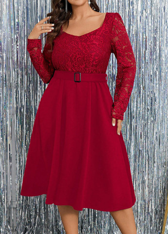 Красное кэжуал платье клеш SHEIN однотонное