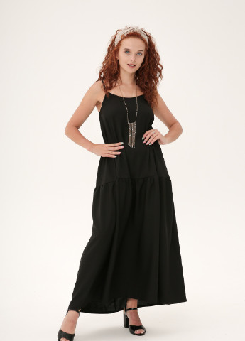 Черное кэжуал стильный черный длинный сарафан INNOE однотонное