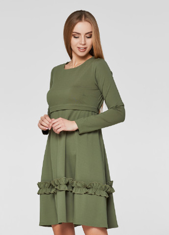 Оливковое (хаки) кэжуал платье для беременных и кормящих Lullababe однотонное
