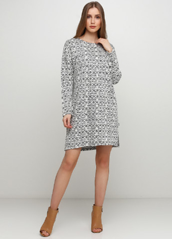 Серое кэжуал платье платье-свитер Malahierda с геометрическим узором