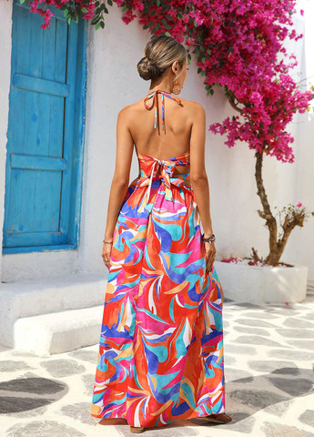 Оранжевое кэжуал платье с открытой спиной SHEIN