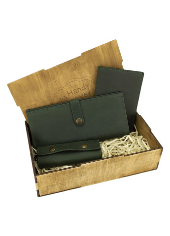Женский подарочный набор №45 зеленый (кошелек, обложка, ключница) в коробке HandyCover (206521417)
