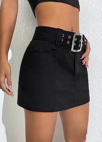 Черная кэжуал однотонная юбка SHEIN