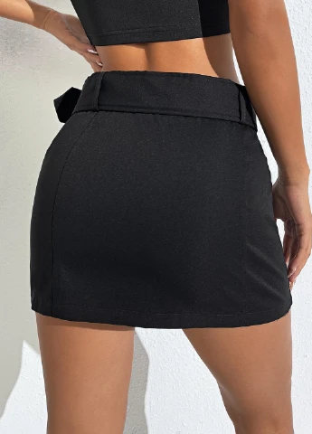 Черная кэжуал однотонная юбка SHEIN