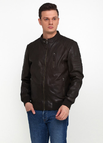 Темно-коричневая демисезонная куртка кожаная Mustang