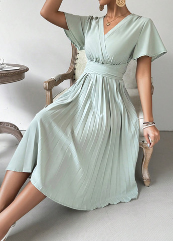 Зелена кежуал сукня плісована SHEIN однотонна